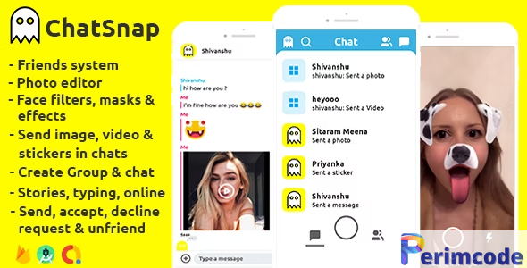 ChatSnap v2.1 – Snapchat clone social network friend face filters chat editor + android studio + firebase