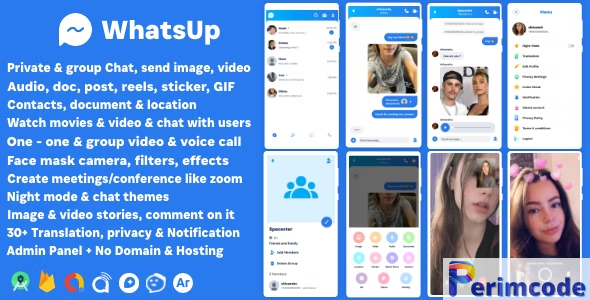 WhatsUp v1.0 – WhatsApp Clone Chat Groups Video & Audio Call Zoom Watch Party Chatting Social Network App